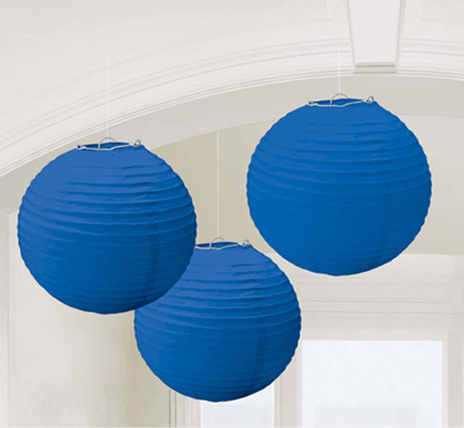 Bright Royal Blue Round Paper Lanterns (3) | BirthdayExpress.com